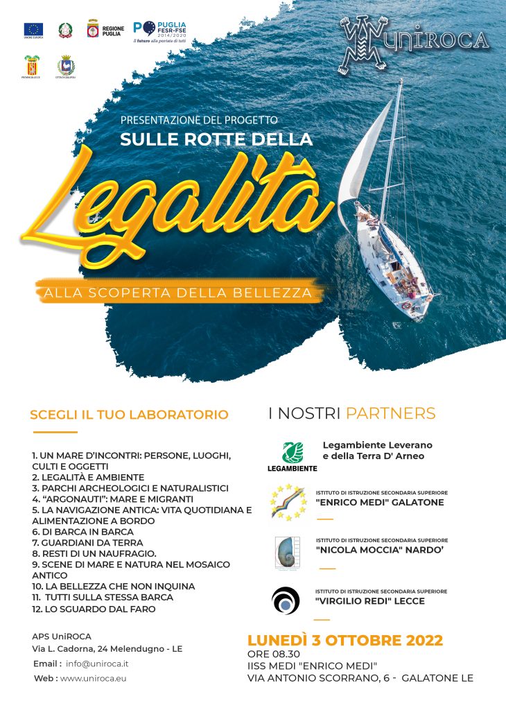 Locandina presentazione sulle rotte della legalità Iss MEDI di Galatone